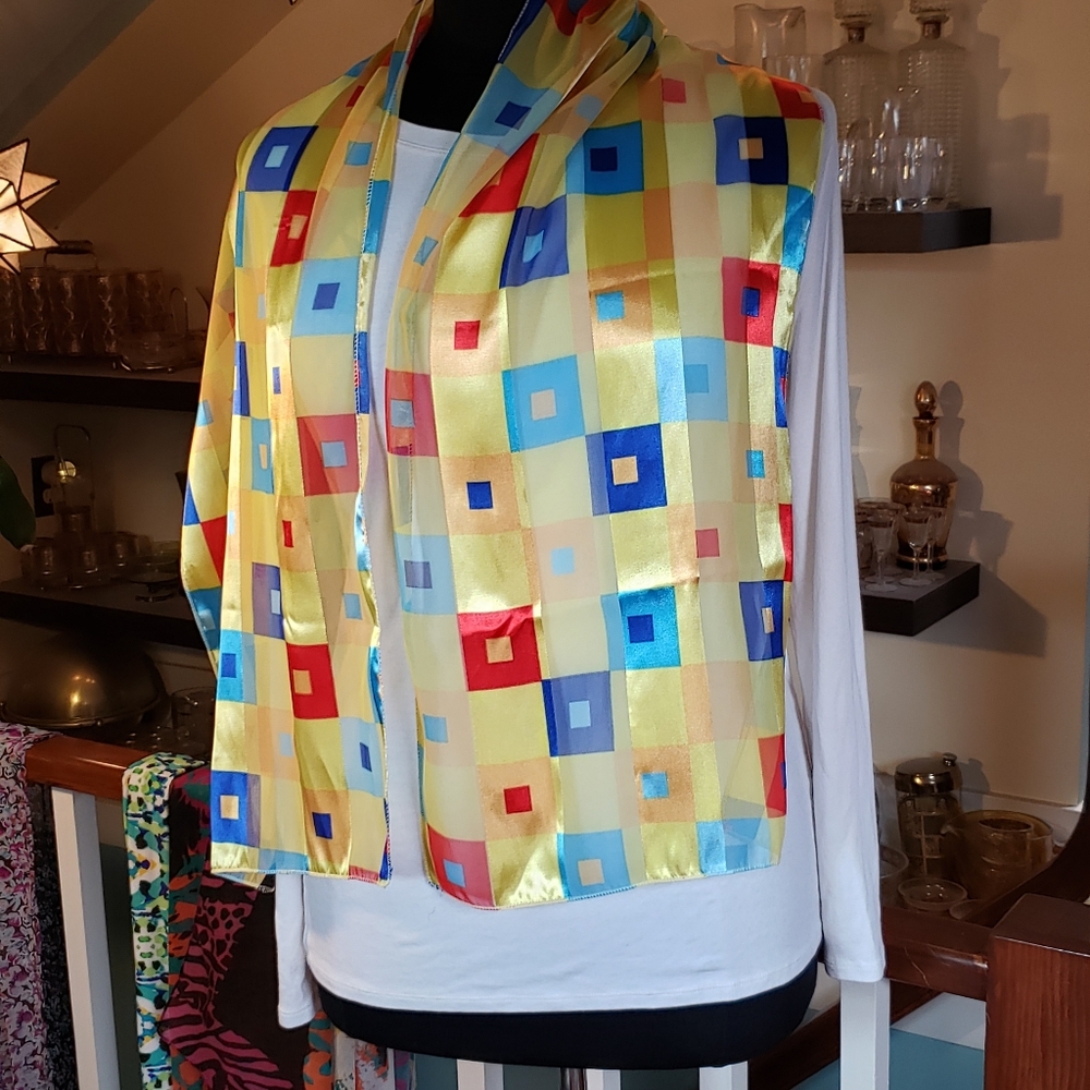 Womens Yellow Geometric Square And Circles Versitile Scarf
